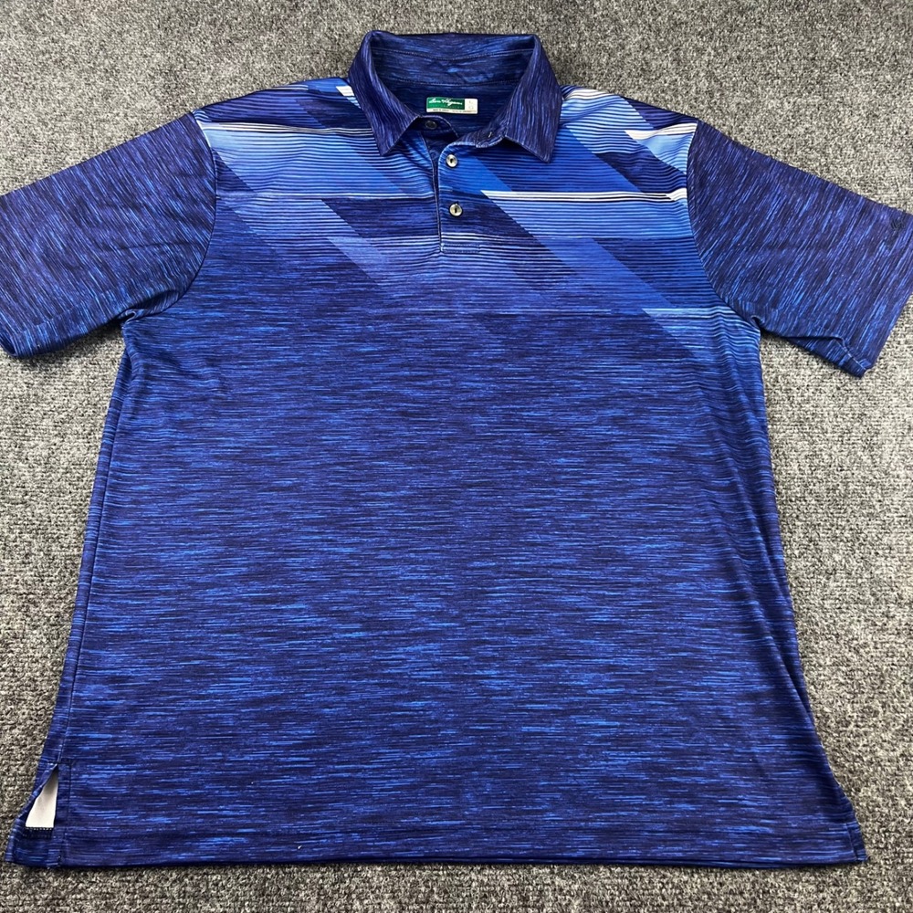 Ben Hogan Performance Mens Large Blue Space Dye Geometric Golf Polo Shirt WT3072